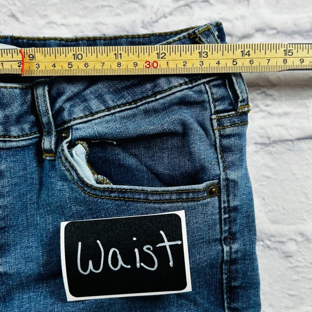 Garage Denim High Waist Flare Jeans Blue Raw Hem Size 9 29 Retro Inspired